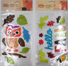 Two Holiday Living Colorful Gel Window Clings Stickers Owl Bird Hello Fall  - £7.22 GBP