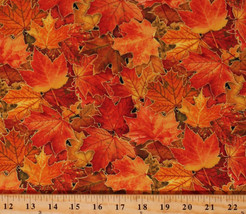 Cotton Fall Leaves Golden Orange Red Autumn Seasons Fabric Print by Yard D512.42 - £9.55 GBP