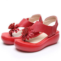 Women Platform Sandals Summer Genuine Leather Handmade Shoes Women Summer Slip O - £56.05 GBP