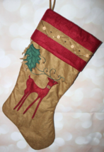Santa&#39;s Best Brown, Burgundy Reindeer With Beads Christmas Stocking 20&quot; ... - £11.01 GBP