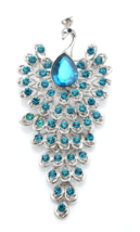 Peacock Big Brooch Vintage Look Silver Plated Turquoise Suit Coat Broach Pin J30 - £17.62 GBP