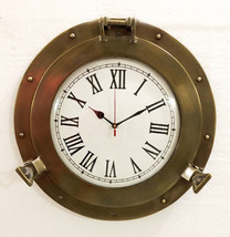 11&quot; Antique Marine Brass Ship Porthole Clock Nautical Wall Clock Home Decor - £44.41 GBP