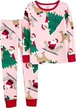 Carter&#39;s PINK CHRISTMAS/SANTA Baby Girls 2-pc. Pajama Set, US 6 Months - $17.81