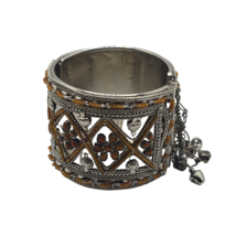 Tan Brown Silver tone Bracelet Bangle boho metal faux dangles bracelet-VTG - $348.06 MXN