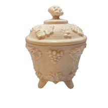 Jeannette Shell Pink MILK GLASS Grapevine Leaf Footed CANDY DISH w Lid V... - £21.14 GBP