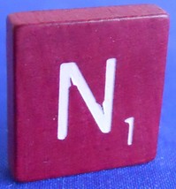 Scrabble Tiles Replacement Letter N Maroon Burgundy Wooden Craft Game Part Piece - £0.96 GBP