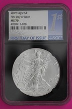 2019 MS 70 Silver Eagle Coin 1 OZ .999 NGC Certified Graded Authentic Slab 547 - $1,358.52 MXN
