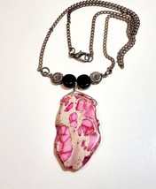 Vintage Pink Nature Minimalist Necklace Costume Handmade Faux Agate B66 ... - £12.75 GBP