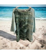 Bob Mackie Wearable Art Green/Blue Palm Leaf Print  3/4 Sleeve Tunic Top... - $734.85 MXN