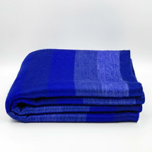 Soft &amp; Warm Navy Blue Striped Alpaca Wool Handmade Picnic Blanket Throw Queen - £64.30 GBP