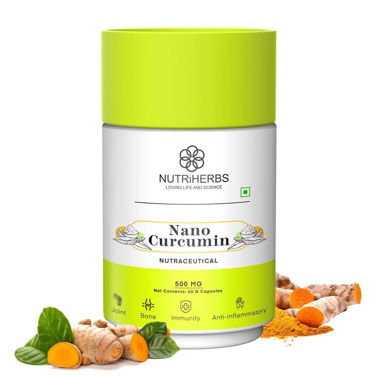 NUTRiHERBS Nano Curcumin 500mg 60 Capsules With Pure Extract of Turmeric (Haldi) - $26.72