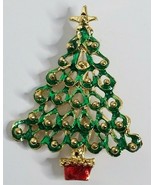 Christmas Tree Gold Tone Ornaments Star Red Stand Vintage Brooch Pin - £10.35 GBP