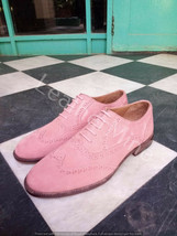 New Handmade Men&#39;s Dress Shoes Pink Leather Wingtip Oxford Shoes Formal Shoes - £134.50 GBP