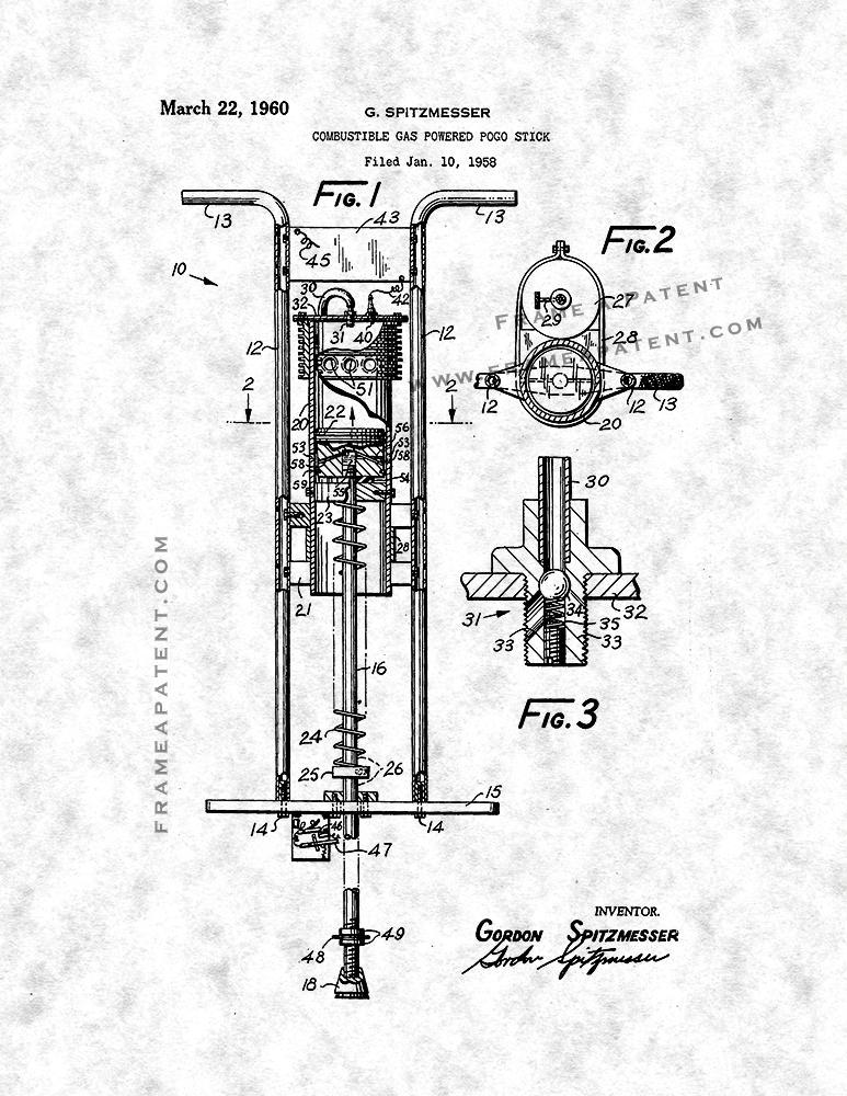 Combustible Gas Powered Pogo Stick Patent Print - Gunmetal