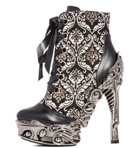 Hades RENA Ankle Boots Victorian Brocade 6&quot; Proteus Metallic Heel Lace Up 6-11 - $166.75