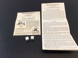 Monopoly Game Dice Instructions 1961 Parker Brothers Replacement Pieces Vintage - $19.75