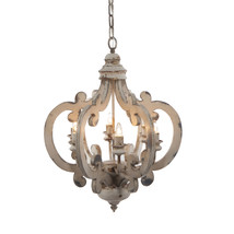 A&amp;B Home Wood And Metal White Washed Crown Chandelier 20.5x18x24&quot; - £142.88 GBP