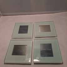Picture Frame Coasters Clear Blue Tempered Thick Glass 4 Coasters Set St... - $48.88