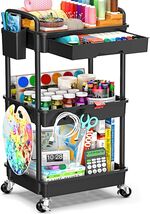 Elegant 3 Tier Rolling Storage Cart with Removable Drawers &amp; Lockable Wh... - $50.44
