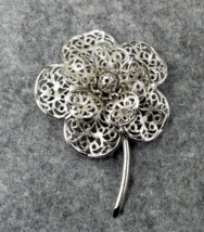VTG Monet Filigree Flower Layered Silver Tone Brooch Pin Floral Fashion ... - $26.00