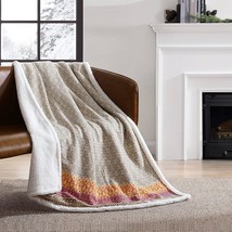 Fair Isle Khaki/Berry/Orange Eddie Bauer Home Brushed Throw Blanket, Reversible - £25.26 GBP