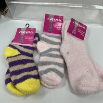 (3) Carnival Ladies Super Soft Slipper Socks Pink Grey Purple Yellow Warm Fuzzy - £8.73 GBP