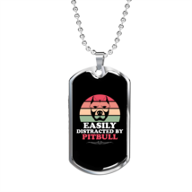 Easily Distracted by Pitbull Necklace Stainless Steel or 18k Gold Dog Tag 24&quot; C - £37.84 GBP+