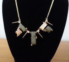 Alexis Bittar Geometric Pickle Square Crystal Gold Spikes Accents Necklace New - £75.05 GBP