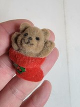 Vintage Enamel Pin Teddy Bear Pinback in Stocking Christmas 1990s VTG - $7.44