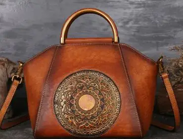 Original 100% Genuine Leather Bag Retro Embossed Cowhide Women Handbags High Qua - £91.22 GBP