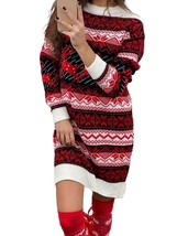 Women Christmas Sweater Dress Winter Elk Print O Neck Knitted Long Sleeve Dress - £27.30 GBP