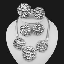 Silver Plated Jewelry Set Luxury Weddings Round Beads Pendant Necklace and Earri - £44.40 GBP