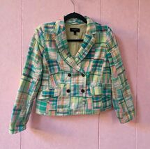 Talbots Petite Size 6P Pink Blue Green Plaid Blazer Jacket Preppy Academia - $29.70