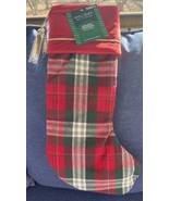 Holiday Living Red Green White Plaid Christmas Stocking 19” Quilted Gold... - £15.65 GBP