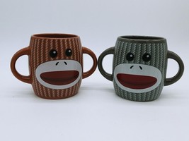 Sock Monkey Coffee Cocoa Mug Ceramic 16 0z Galerie Double Handle Cup Gray Brown - £15.68 GBP