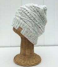 New Ivory Knit with Confetti Beanie Hat Slouchy Baggy Skull Cap Soft Warm #A - £6.18 GBP