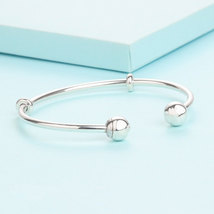 925 Sterling Silver Smooth Open Bangle Signature Ball Bangle Bracelet - $28.99
