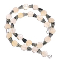 Natural Black Rutile Quartz Aventurine Gemstone Smooth Beads Necklace 17&quot; UB5164 - £8.67 GBP