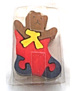 Department 56 Watkins Teddy Bear Stocking Puzzle Wooden Miniature - £7.85 GBP