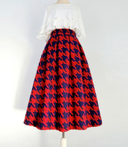 Winter RED Houndstooth Midi Skirt Lady Plus Size A-line Pleated Party Skirt image 4