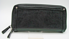 Black Leather Double Pocket Zip Around Wallet Many Credit Card ID Slots ... - $24.02