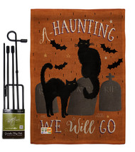 Haunting We Go Burlap - Impressions Decorative Metal Garden Pole Flag Set GS1120 - £27.15 GBP