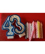 American Greetings #4 #3 Candle White with Blue Outline + 15 Spirl Cake ... - $3.86