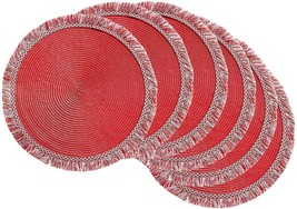 DII Tango 6-PC Round Fringed Placemats or use as Chargers Red, NEW - £21.74 GBP