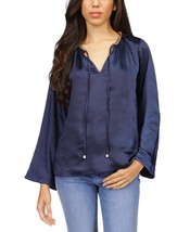 Michael Michael Kors Women&#39;s Satin Bell-Sleeve Chain-Neck Top - Midnight Blue - $35.60