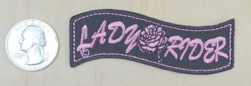 &quot; LADY RIDER BANNER &quot; PINK ROSE IRON-ON / SEW-ON EMBROIDERED MINI PATCH ... - $3.79
