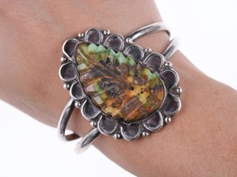 6.5&quot; Vintage Zuni Carved Royston turquoise silver bracelet - £346.22 GBP