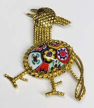 Vintage Estate XO Gold 12K GF Mosaic Millefiori Open Design Bird Brooch ... - £31.46 GBP