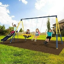 Metal Swing Set Disc Slide Swing Playset Outdoor Garden Backyard Playground Seat