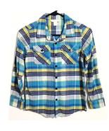 Garnet Hill Kids Organic Pima Cotton Plaid Flannel Button Down Shirt Blu... - $27.35 CAD